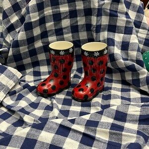 Yankee Candle 2011 Red & Black Polka Dot Rain Boot Votive Holders Set  ladybug